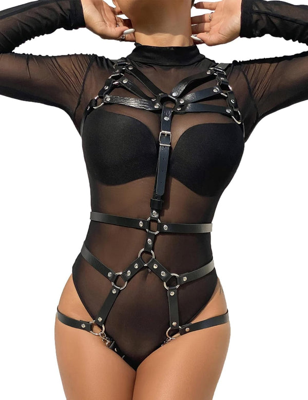 ohyeahlady Punk Leather Sexy Body Harness Full Strappy Chest Harness Gothic Waist Belts Black Body Accessories for Women