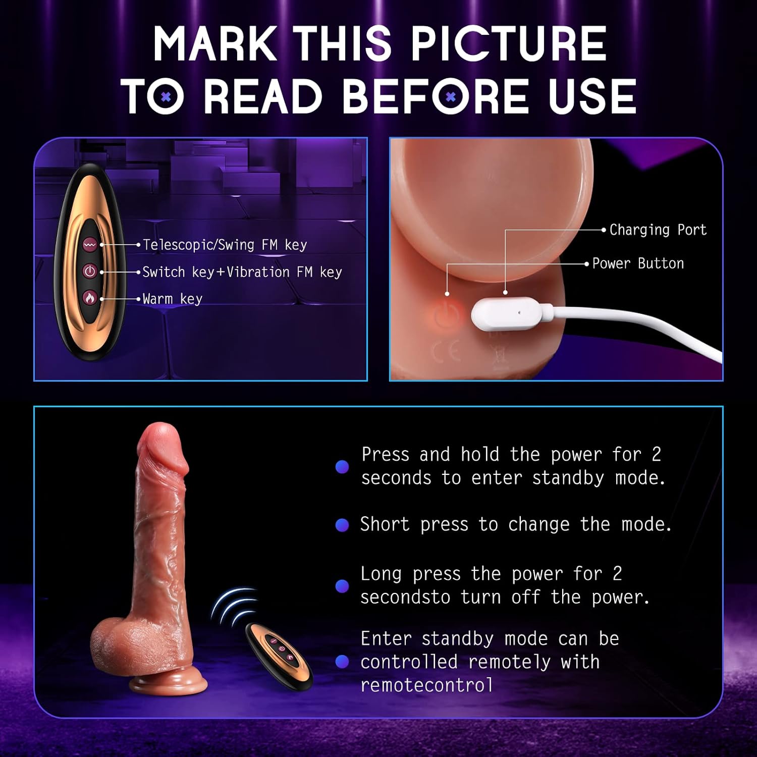 8 Inch 21cm  Realistic Silicone Dildo with Thrusting Motion