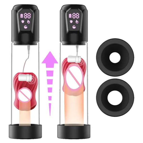 LCD Electric Penis Pump with Rose Sleeve & 5 Suction Modes