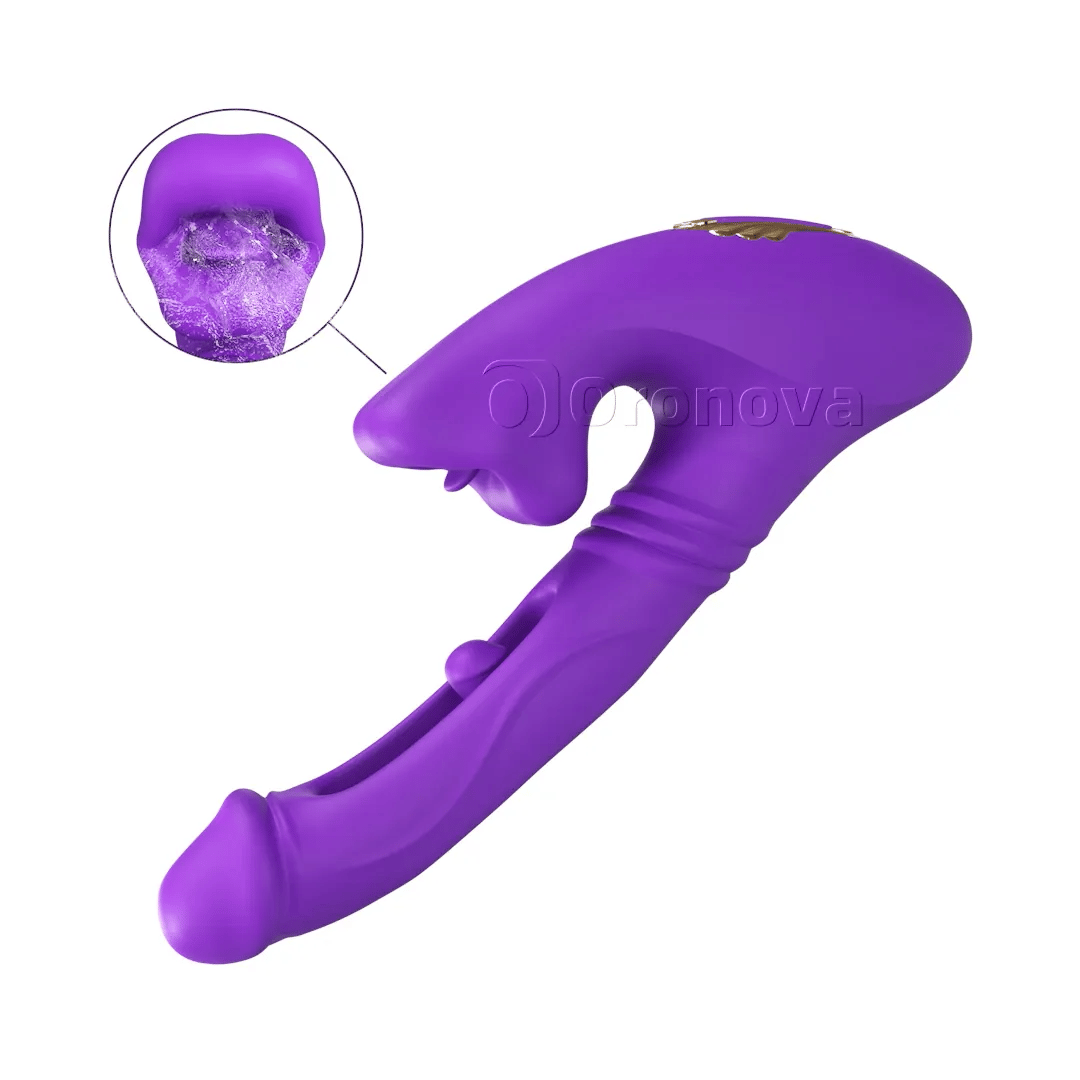 Hollow Thrusting Vibrator with Fingertip Vibration, Head Vibration & Bite-Lip Stimulation