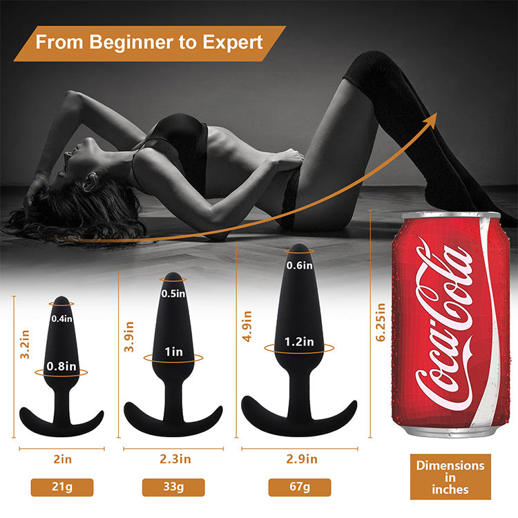 3-Piece Beginner Anal Plug Set with Curved Base