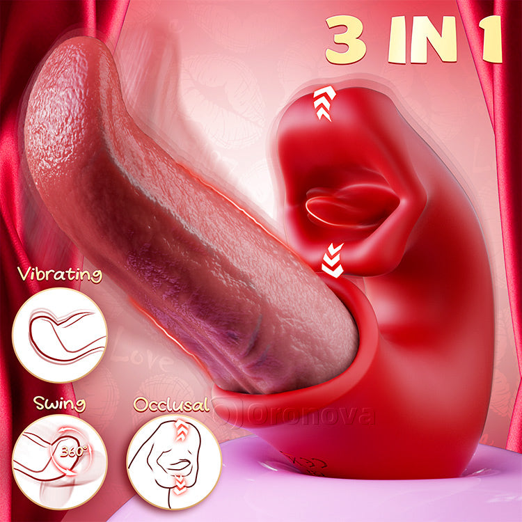 3-in-1 Dildo Vibrator – Rose Toy with G-Spot, Clit & Tongue Action