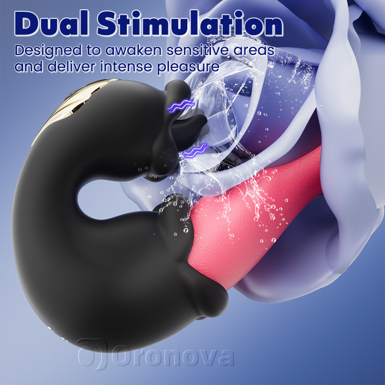 Dual Rose Vibrator with Thrusting Shaft and Licking Tongue