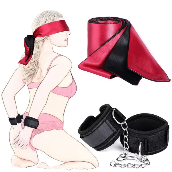 BDSM Bondage Set with Satin and Handcuffs Eye Mask