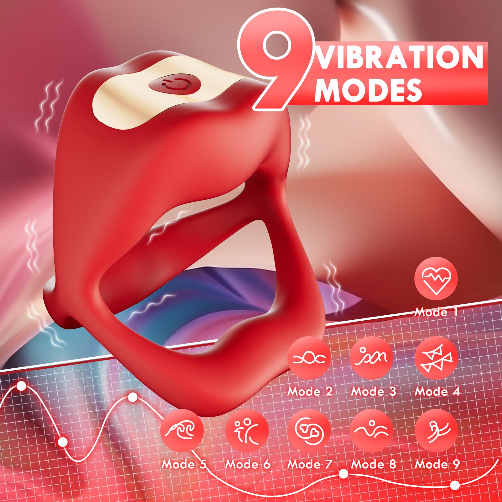 Vibrating Cock Ring with Mouth-Shaped Design & App Control